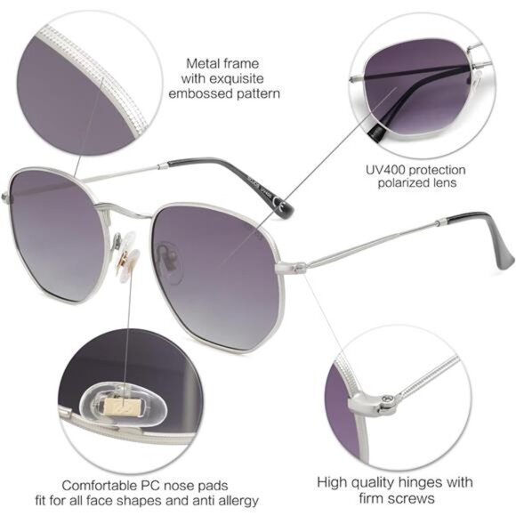 Polarized Sunglasses for Women Men Small Hexagonal Polygon Mirrored Lens main image 5